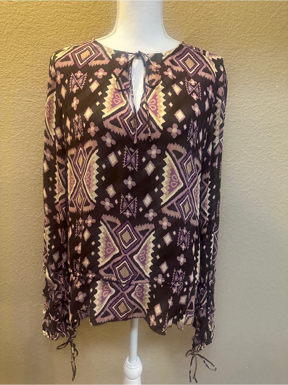 Tory Burch Geometric Tie-Neck Blouse Size 12